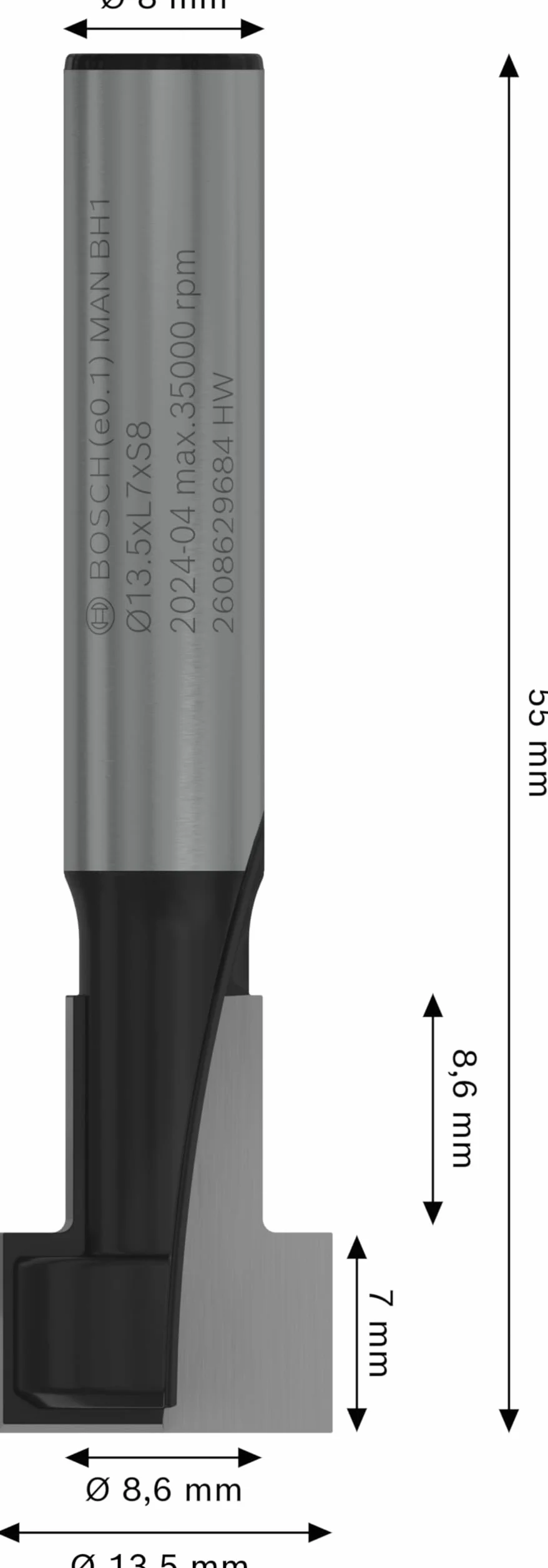 Bosch 1 x Pro Router Bit Keyhole (per legno tenero, legno duro, Ø 8,6 mm, accessorio professionale per router portatile, Trim Router)