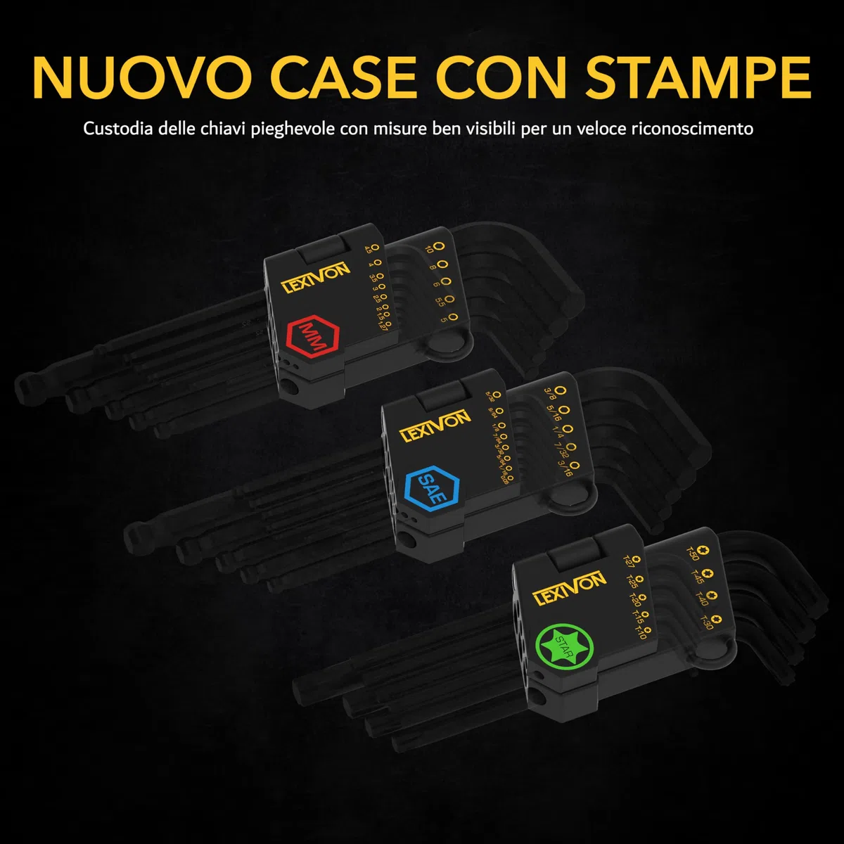 LEXIVON Set Master di Chiavi a Brugola, 35 Brugole Lunghe con Testa a Sfera | Confezione da 3 Set di Punte Metriche, SAE e Torx, Lega di Acciaio S2 di Qualità Industriale (LX-131)