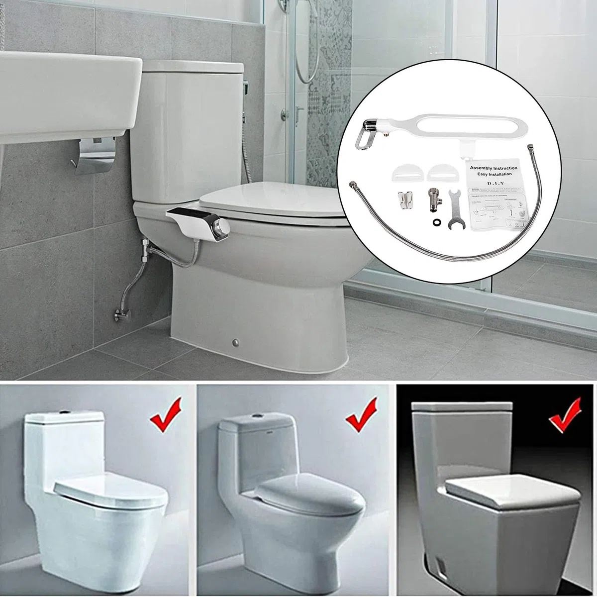 Sedile WC bidet con doppio ugello, sciacquone intelligente, autopulente, acqua regolabile, non elettrico, bidet con spray d'acqua dolce, accessorio per bidet per WC, igiene e comfort