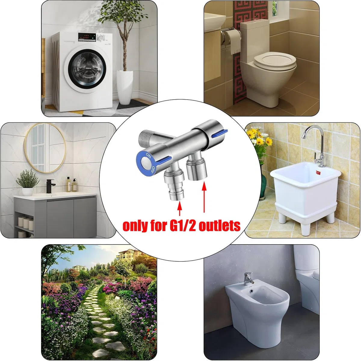 Valvola ad Angolo da G1/2" Valvola Angolare Valvola ad Angolo Doppio Rubinetto Lavatrice Per Bagno, WC, Lavabo, Cucina (Maschio)