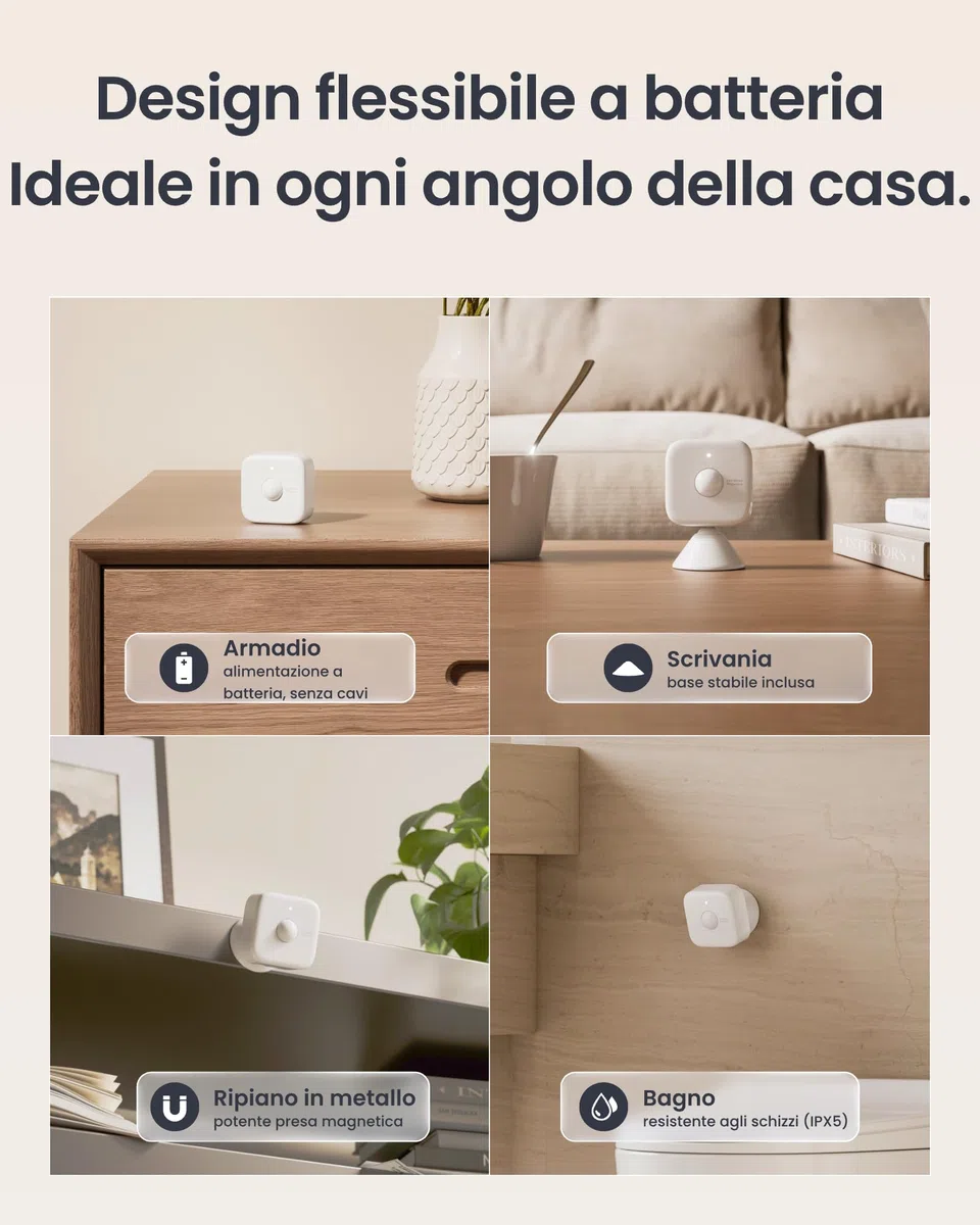 SwitchBot Sensore Movimento mmWave - Sensore di Presenza e di Movimento Smart Home, Controllo Luci e Dispositivi, Allarme di Sicurezza, Rilevamento Dinamico, Alexa Apple Home via SwitchBot Hub, 2 Anni