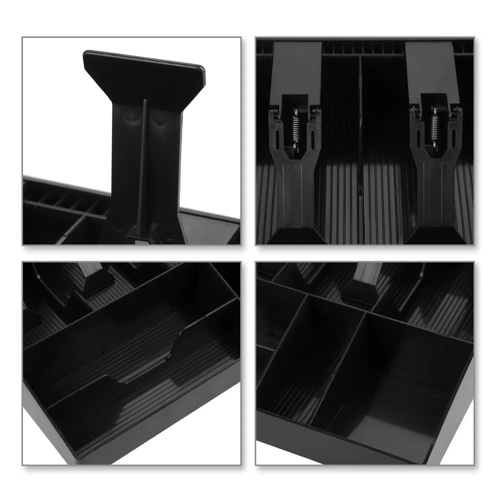 Cassetto Portasoldi, Cassetto Porta Contanti, Cassetto per Registratore di Cassa, 4 Scomparti per Monete E 4 Scomparti per Banconote, 32 * 27 * 6 Cm (Nero)