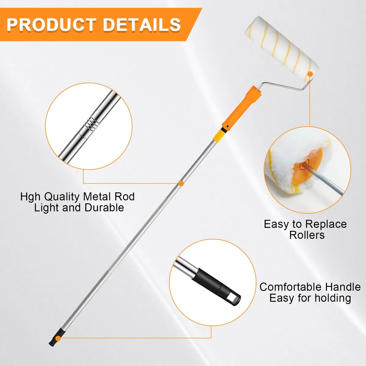Rullo Pittura con Asta Telescopica Regolabile 30-180cm - Kit Completo per Pittura Murale - Strumento Professionale e Lungo per Verniciare Pareti