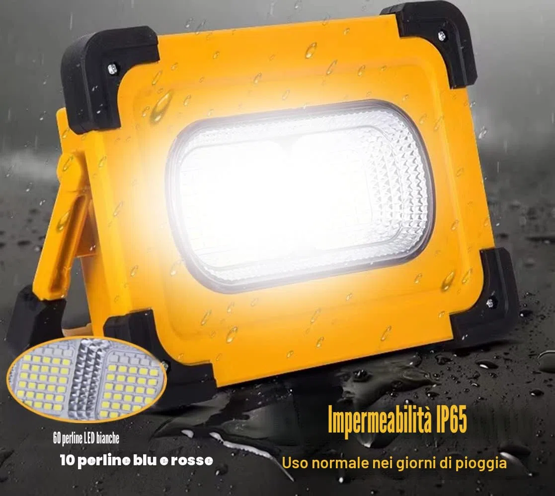 Faro Luce LED Ricaricabile 80W, Faretto LED da Portatile con USB, 4 Modalità Luci da Lavoro Campeggio Impermeabile Lampcon Batteria Ricaricabile Integrata 10000 mAh per Cantiere, Riparazioni Auto