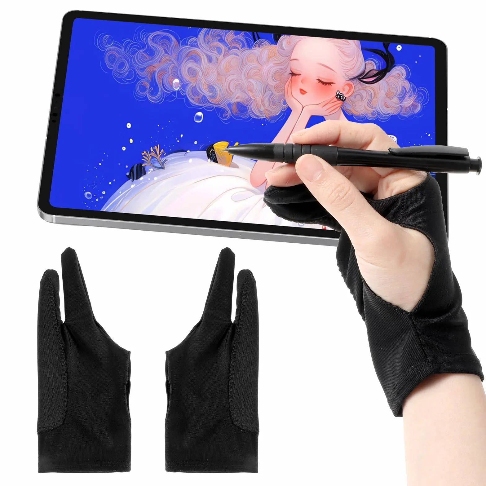 COMNICO Drawing Glove - Set di 2 tavolette da disegno per artisti, guanti da artista, elastici, anti-fouling, guanti da disegno digitali, per tavoletta grafica, tablet (M)