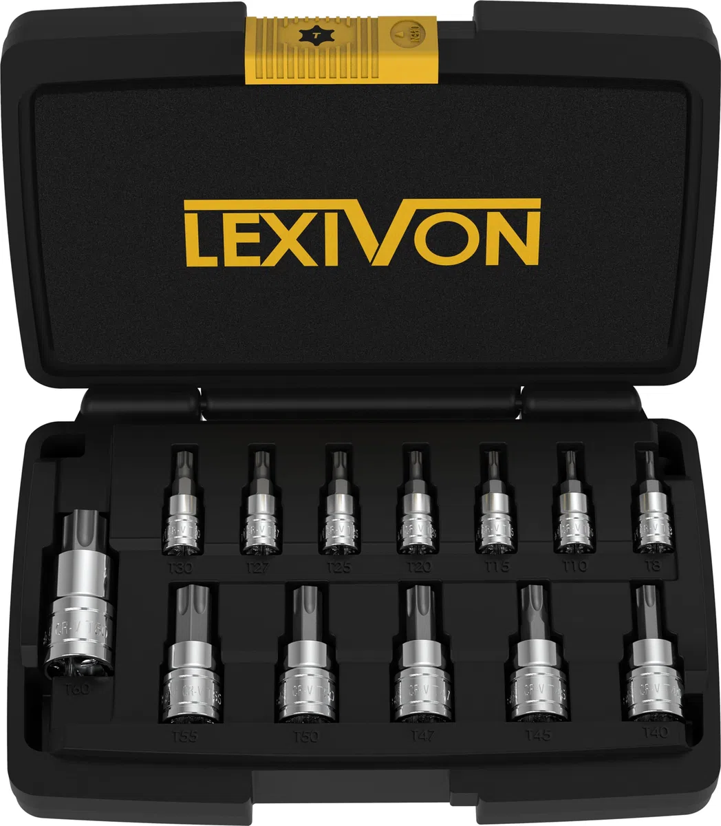 LEXIVON Chiavi Torx per Avvitatore a Batteria, Chiavi a Bussola per Milwaukee, Makita, Chiave Dinamometrica, Inserti per Avvitatore e Chiavi a Cricchetto, 13 Pezzi EU T8 - T60 (LX-143)