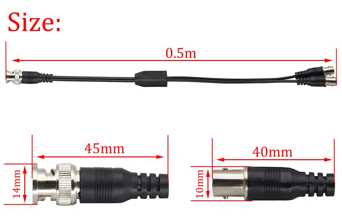Cavo adattatore BNC maschio a doppio BNC femmina BNC RG-58/U, cavo coassiale splitter a Y da BNC femmina a DIN (75 Ohm) RG59, cavo adattatore video per sistemi CCTV di sicurezza [confezione da
