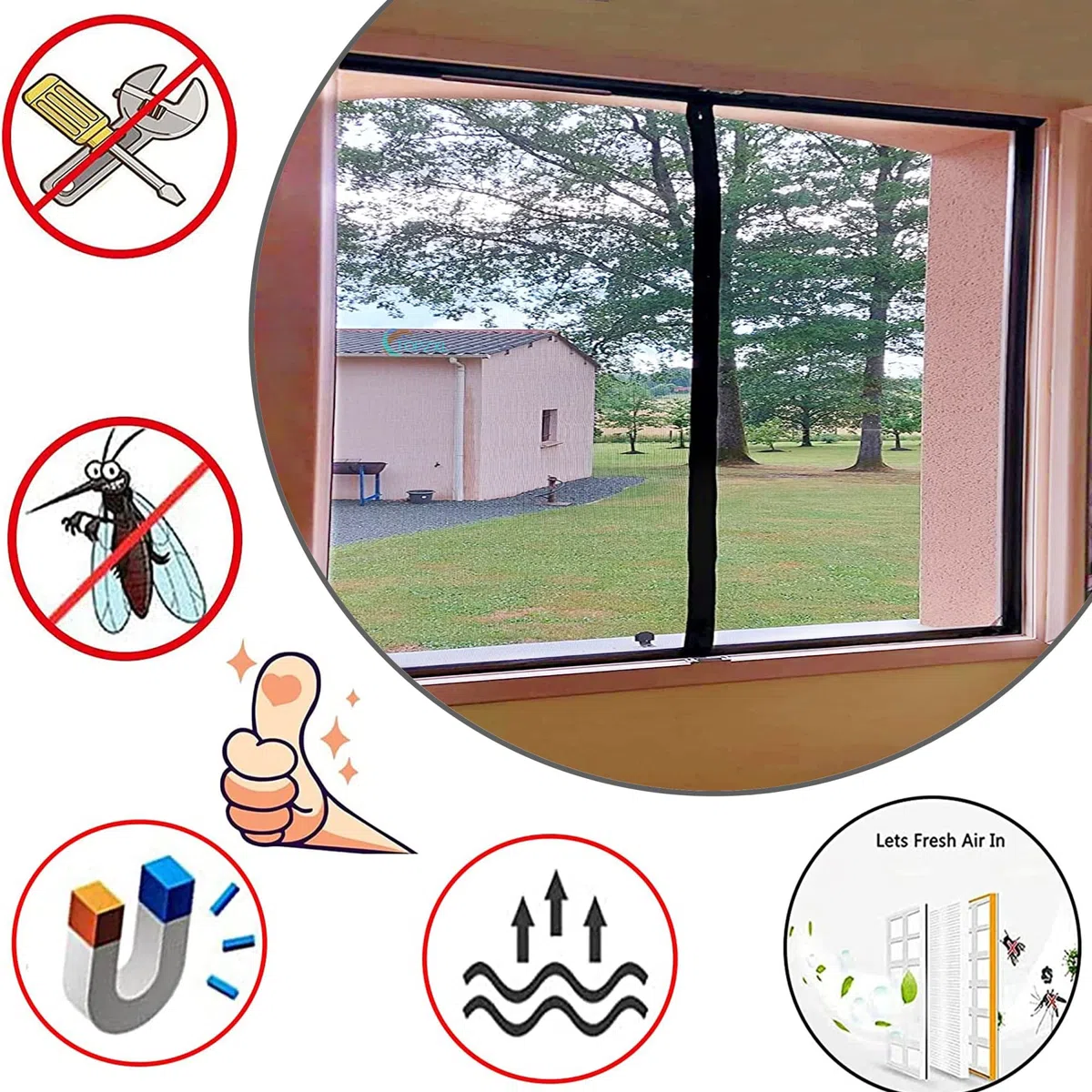 Zanzariera Magnetica per Finestre 120x90 cm Tenda Zanzariera Finestra, Chiuso Automaticamente Pieghevole Rete, Finestre da Balcone Cantine Terrazze Nero Z