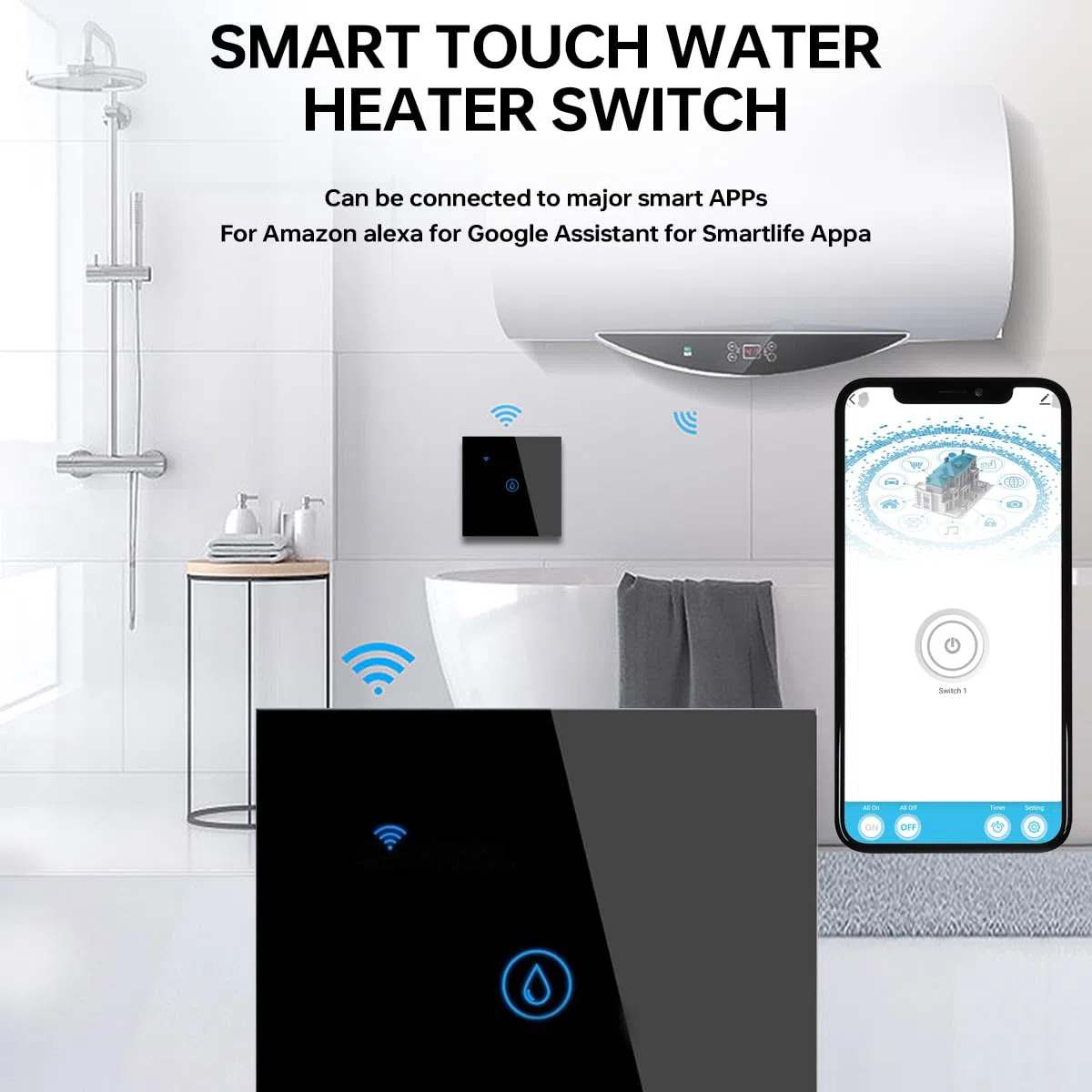 Interruttore timer per riscaldatore a immersione intelligente 40A, 2 Pack nero WIFI Smart Wall Touch Boiler Switch Interruttore timer scaldabagno WiFi compatibile con Alexa(nero)