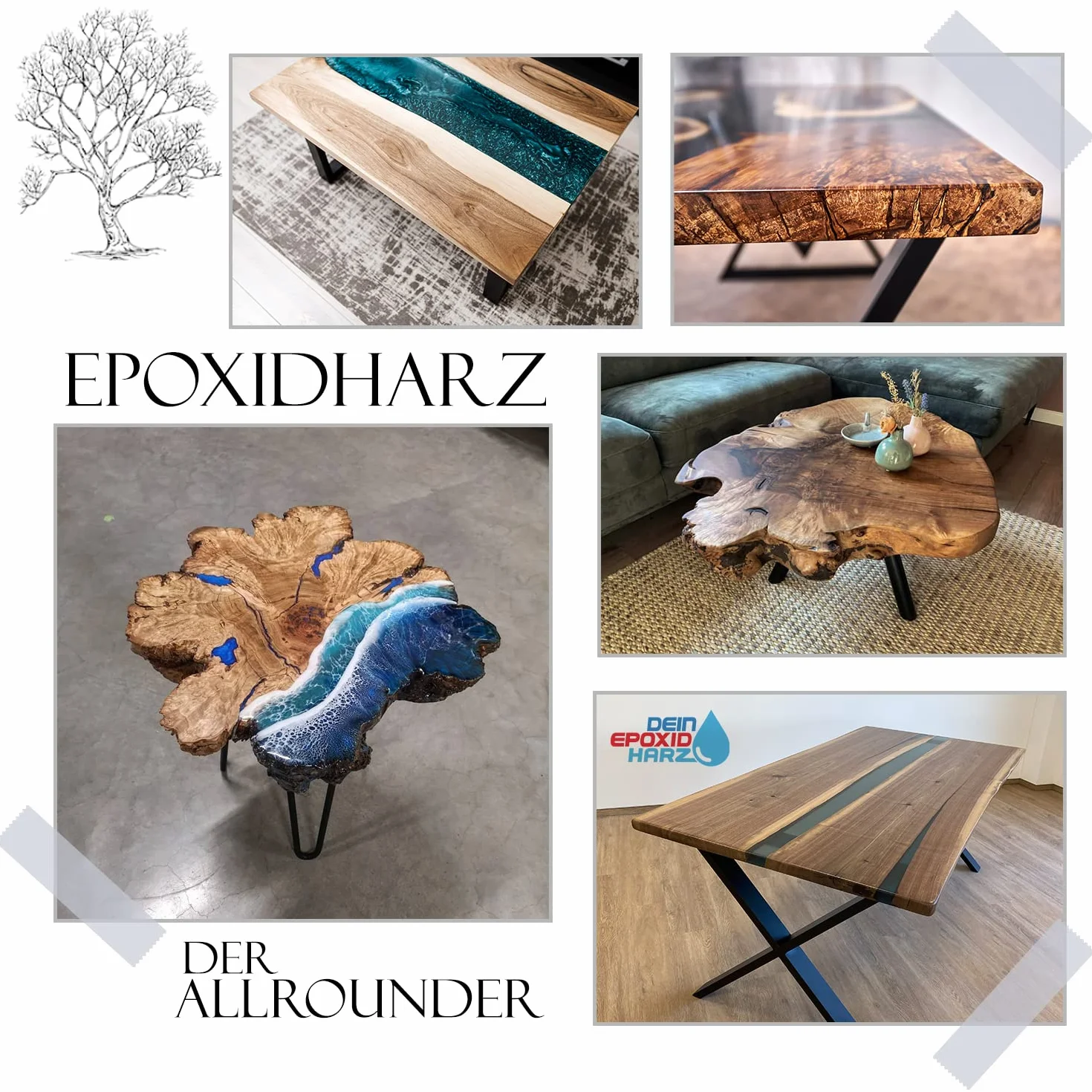 Resina epossidica con indurente | set GfK da 1,5 kg | qualità professionale trasparente e inodore | resina colata per legno + guanti protettivi