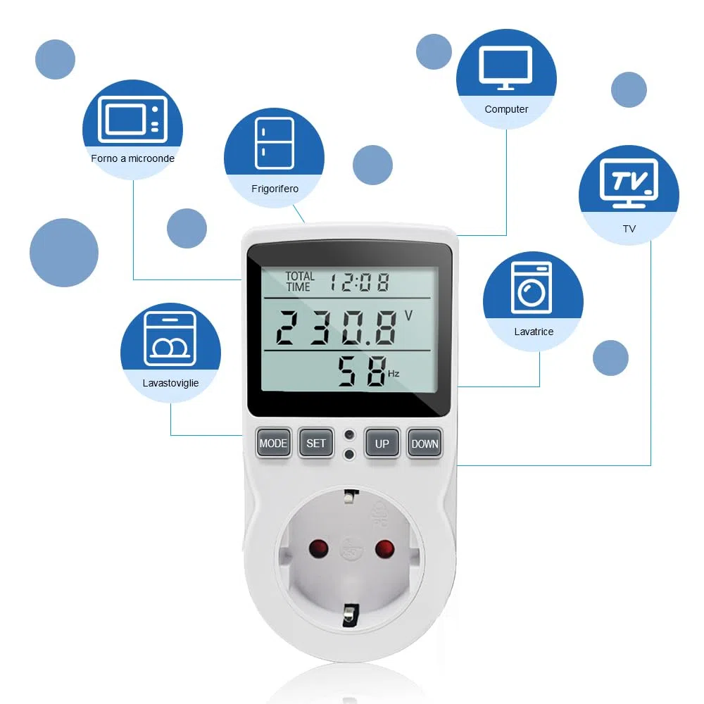 KETOTEK Misuratore Consumo Elettrico, Contatore Energia Elettrica 11 Modalità di Monitoraggio 3680W, Misuratore di Potenza Spina, Wattmetro 16A con Protezione da Sovraccarico