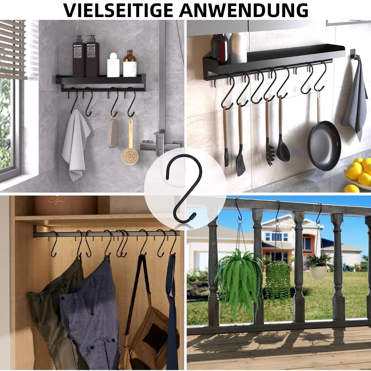 Antimbee Gancio a S Grandi, 12 Pezzi Ganci S per Appendere, Ganci a S in Metallo Resistente, Anti Ruggine Multifunzione per Utensili da Cucina, Ufficio, Armadio, Bagno, Camera, Officina, Giardino