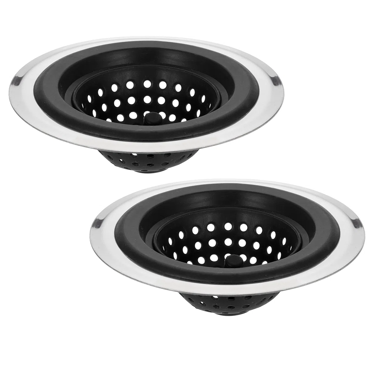 QUARKZMAN Filtro per Lavello in Silicone, 2 Pezzi Filtro per Scarico Lavello da Cucina con Bordo Rimovibile in Acciaio Inossidabile, Diametro 4.7", Nero