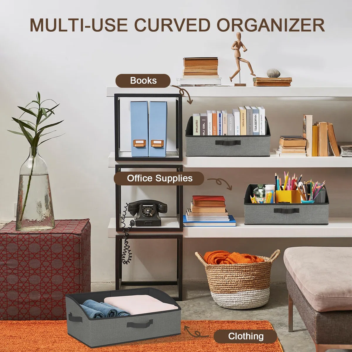 Cozary Scatole Portaoggetti 28L,Set di 2 Cubo Portaoggetti Pieghevole in tessuto 50x28.5x20cm, con Maniglia,Grande Contenitore per Vestiti,Armadio,Giocattoli, libri e Guardaroba