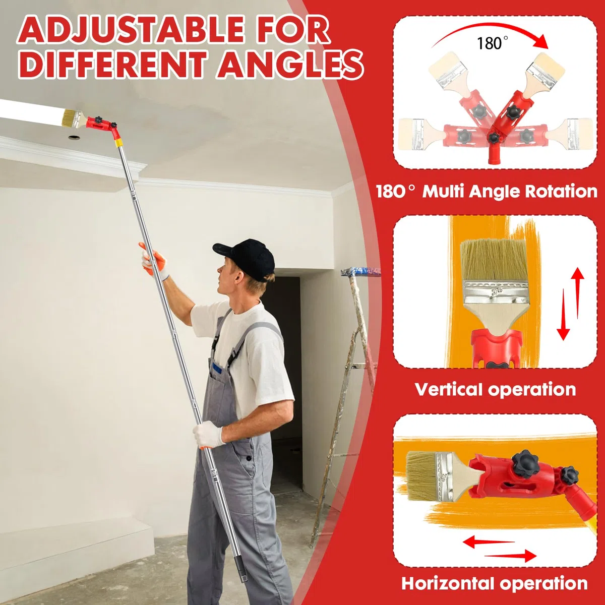 Estensione del pennello multiangolo, estensione del pennello colorato, Multi Angle Paint Brush Extende, rullo di prolunga retrattile per soffitti alti, pareti ornamentali e angoli