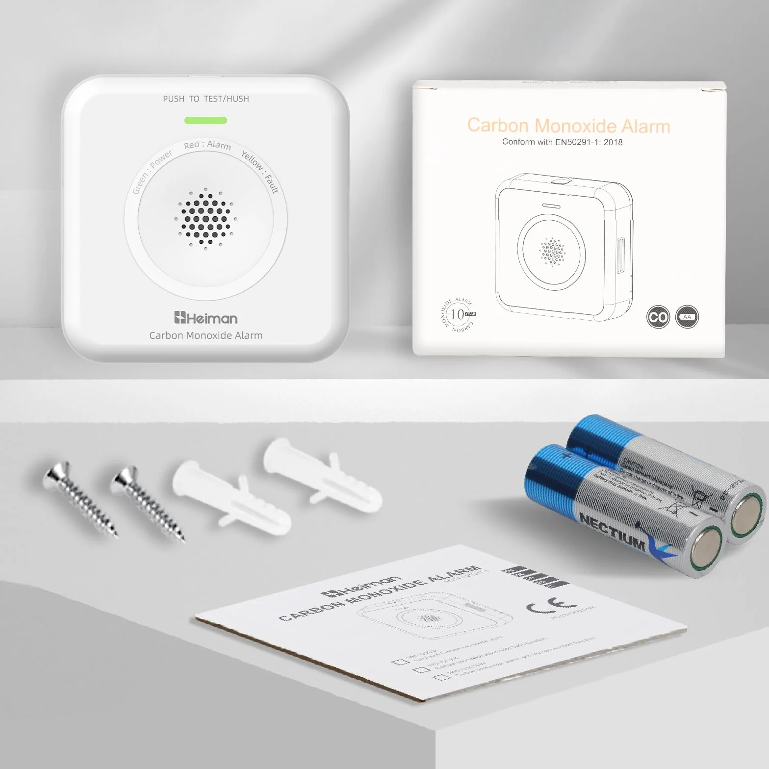 Heiman Rilevatore di Monossido di Carbonio (CO) Interconnesso, Sensore Elettrochimico 10 Anni, Allarme 85 dB, Batterie AA Sostituibili, Certificato EN 50291, Portatile per Casa (1 PCS)