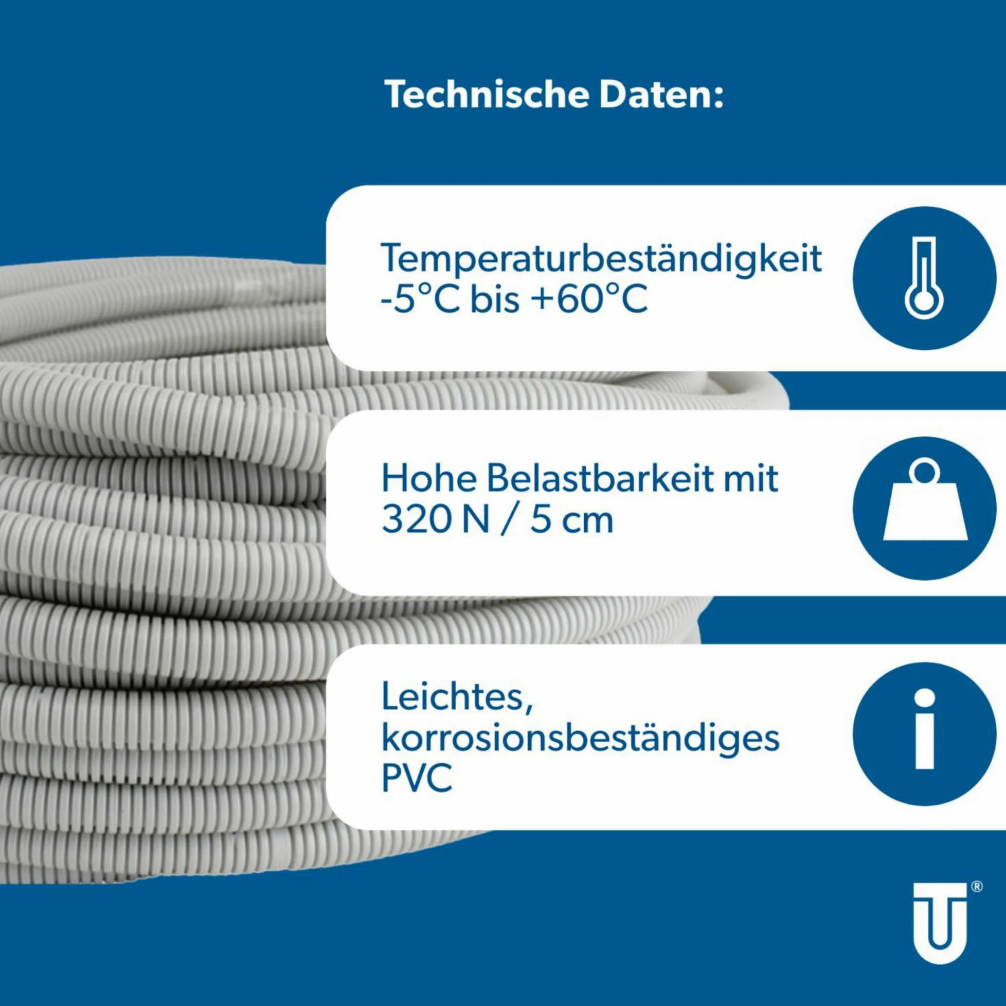 Unitec, 407011, Tubo corrugato EN16, la classificazione in 2221, 25m, grigio