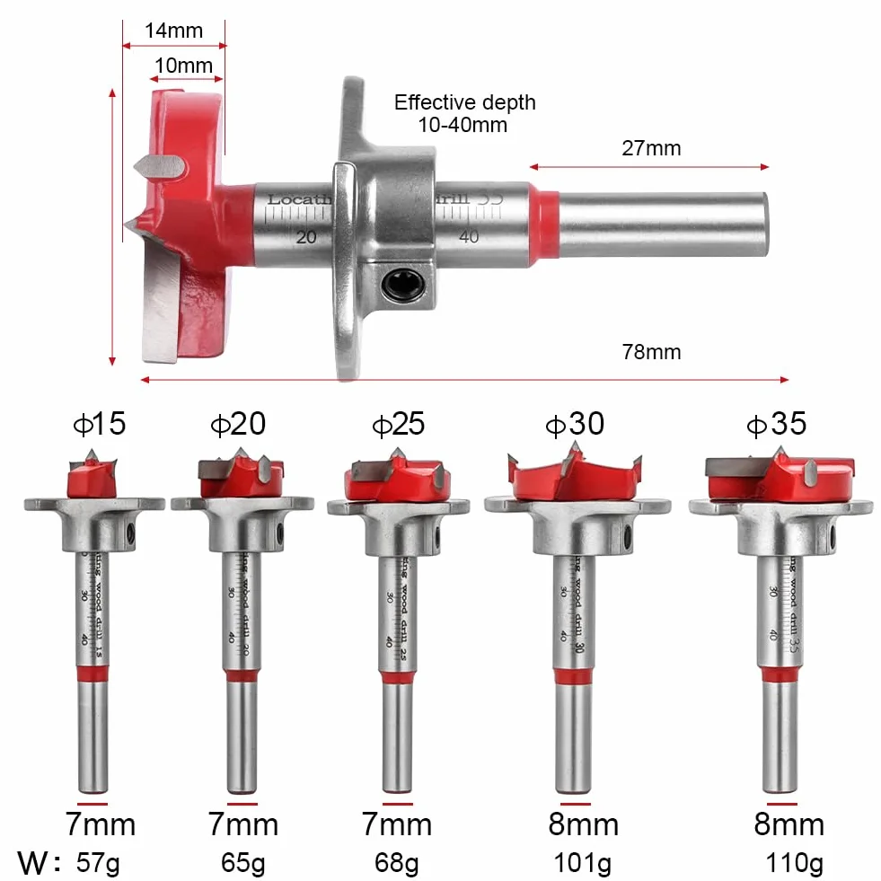 flintronic Punta per Legno Forstner 5 Pezzi, Apri Fori per La Lavorazione del Legno, Set di 5 punte per fresa in legno (Ø15 – 35 mm) con attacco di profondità (gamma di profondità 10 – 40 mm)