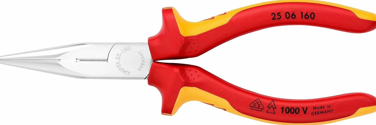 KNIPEX Pinza per meccanica - con becchi mezzotondi con tronchese (pinza per radiotecnici) cromata isolati con manici rivestiti in, 25 06 160