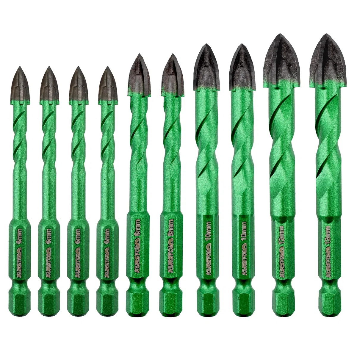 Set Punte Trapano a Secco - 10 pezzi 6mm*4/8mm*2/10mm*2/12mm*2 Punta in Carburo con Gambo a Cambio Rapido per Porcellanato Piastrelle Legno Plastica Cemento Muratura