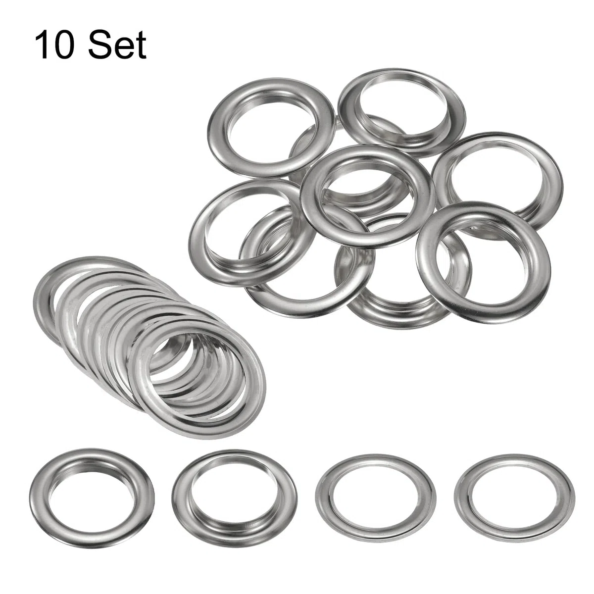 QUARKZMAN 10Set Occhielli per Teloni 40mm 1-4/7" Occhiello Strumento Metallici in Ottone con Rondelle per Tende in Tessuti Cinture in Pelle Scarpe Borse Fai Da Te, Argento