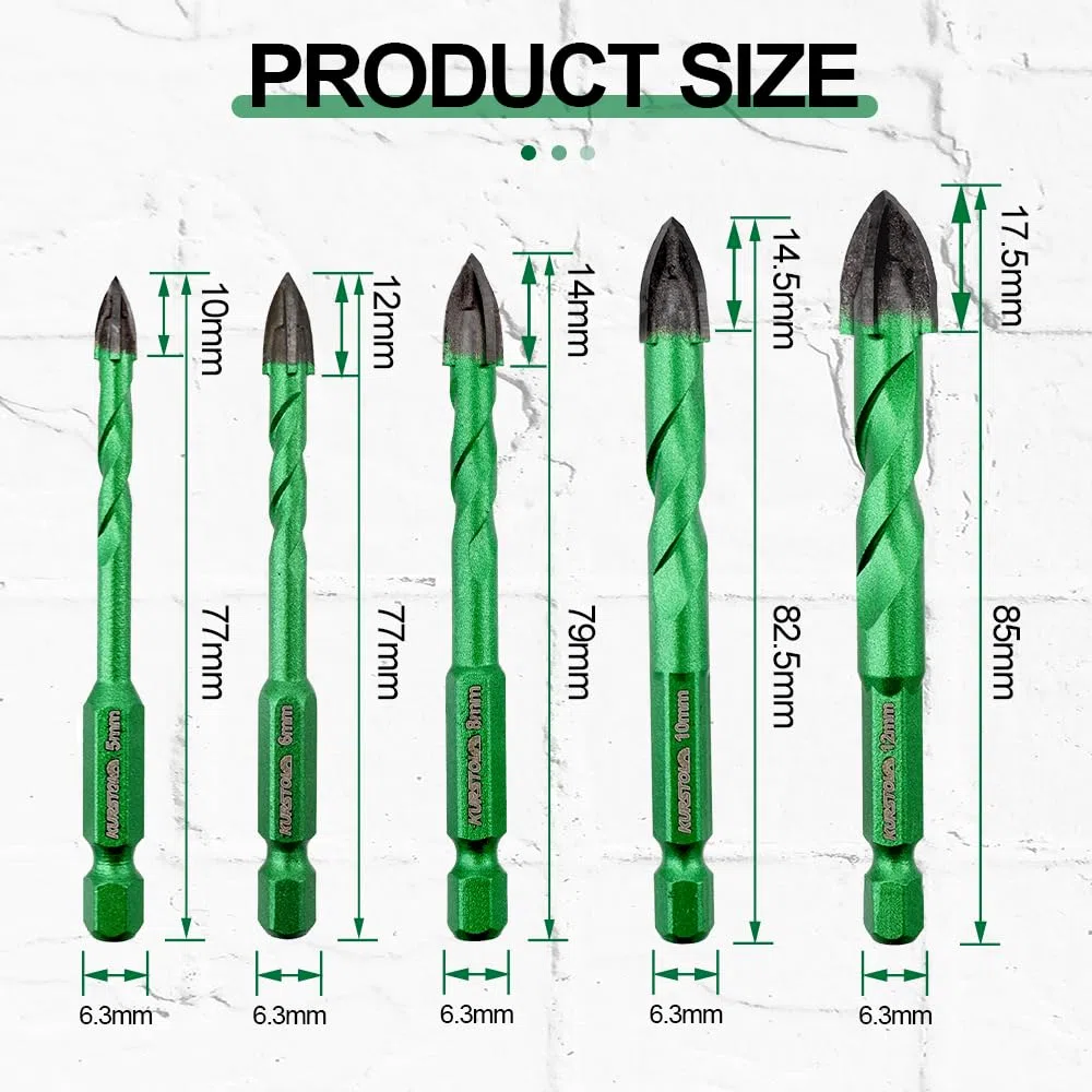 Set Punte Trapano a Secco - 10 pezzi 6mm*4/8mm*2/10mm*2/12mm*2 Punta in Carburo con Gambo a Cambio Rapido per Porcellanato Piastrelle Legno Plastica Cemento Muratura
