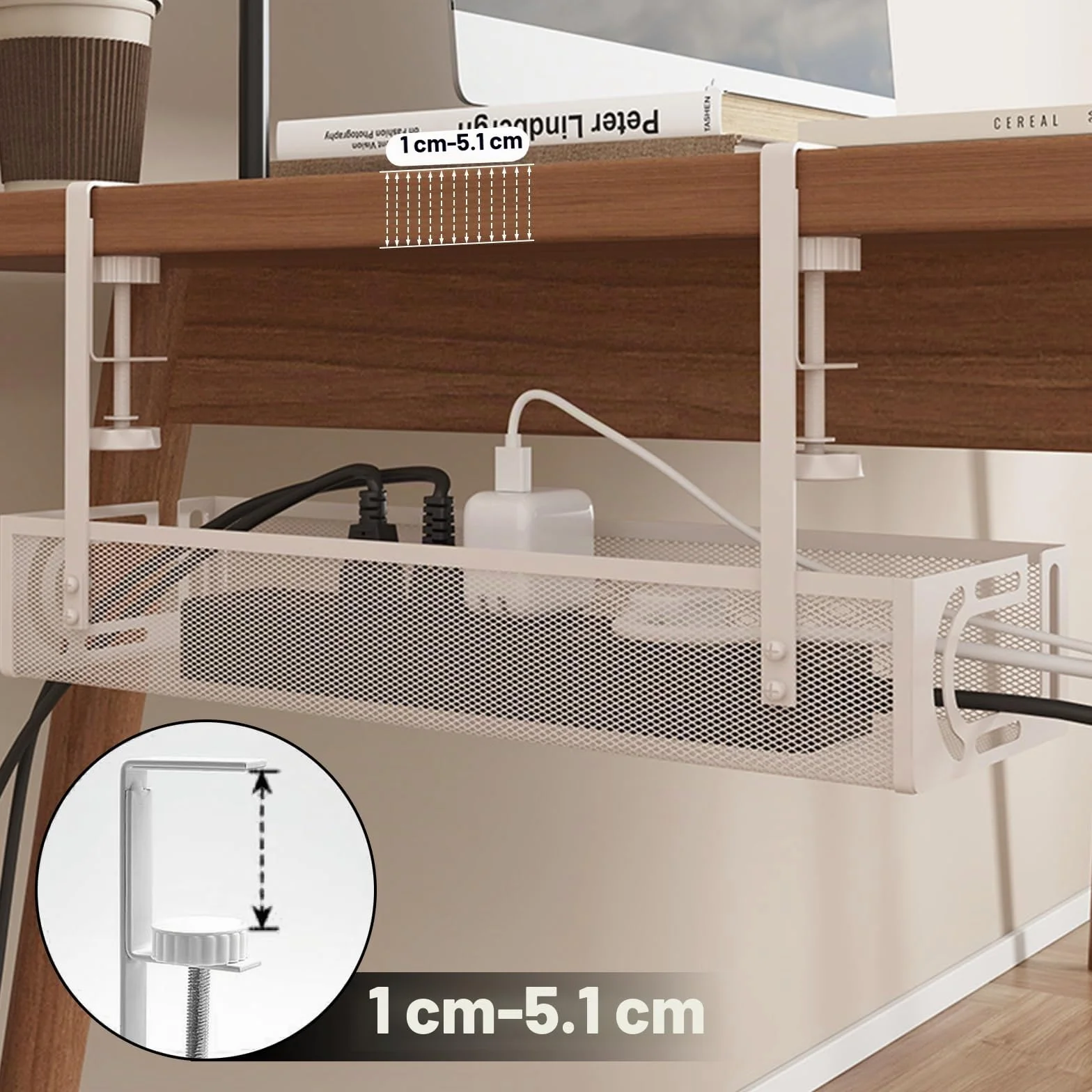 porta cavi scrivania,wire organizer for desk,Vassoio Per La Gestione Dei Cavi Sotto La Scrivania, Organizer Per Cavi Senza Trapano, Scatola di Gestione dei Cavi da Scrivania BIANCO 1 PACK