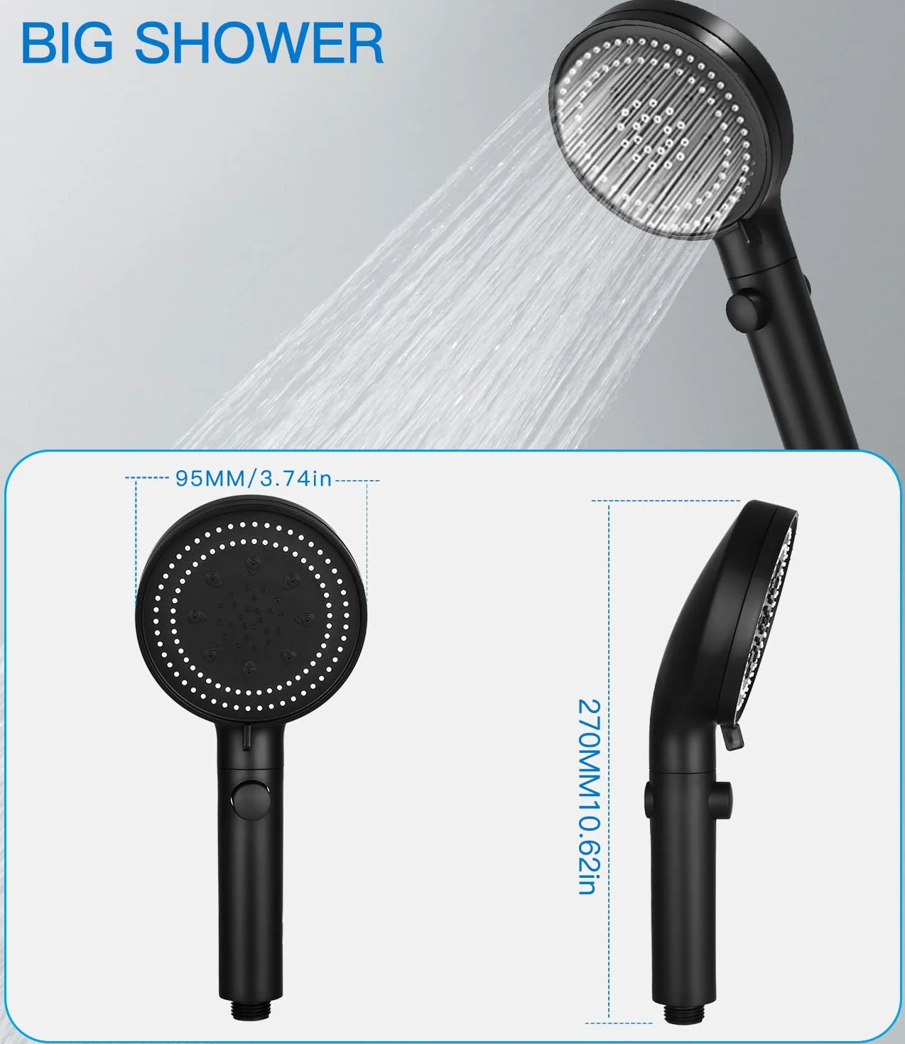 jutyum Soffione Doccia, 6 Funzioni Getto Doccino per Doccia, Soffione Doccia Alta Pressione, Telefono Doccia con 1.5M Tubo, Shower Head, Cornetta Doccia, Doccetta Risparmio Acqua Universale Nero
