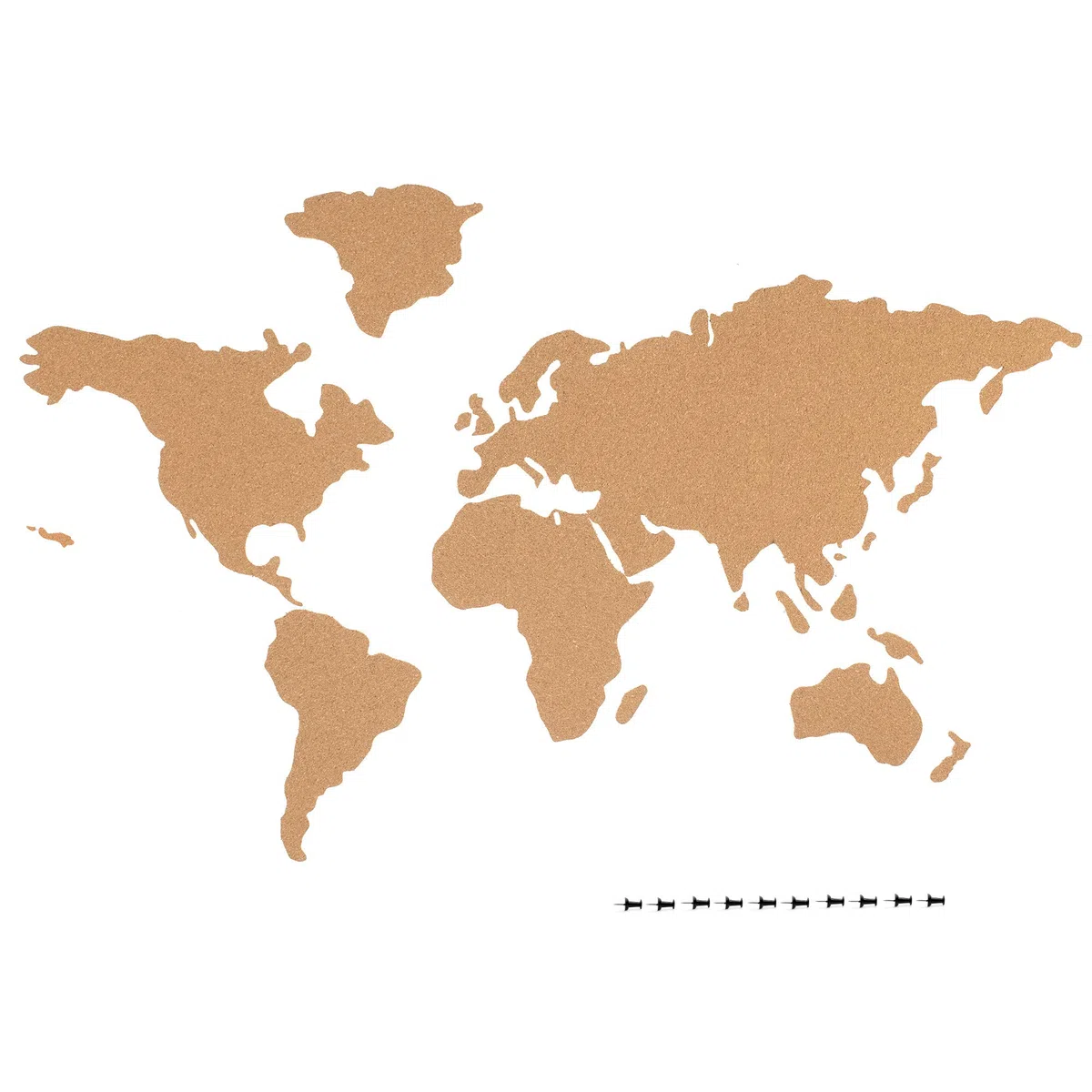 Navaris Planisfero Bacheca Sughero 102x50,3cm - Mappa Mondo Autoadesiva 18x pz 10x Puntine 1x Set Fissaggio - Cork Memo Board con Mappamondo - Marrone