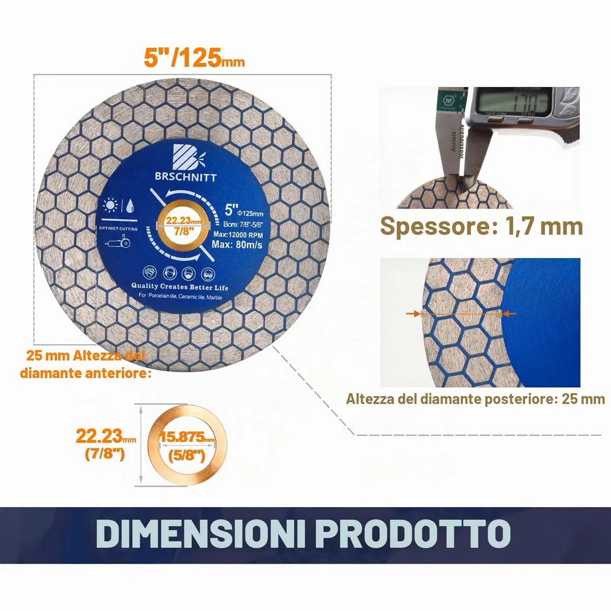 Disco da taglio diamantato 125 mm – Taglio su entrambi i lati per tagliare e levigare granito marmo piastrelle pietre naturali.