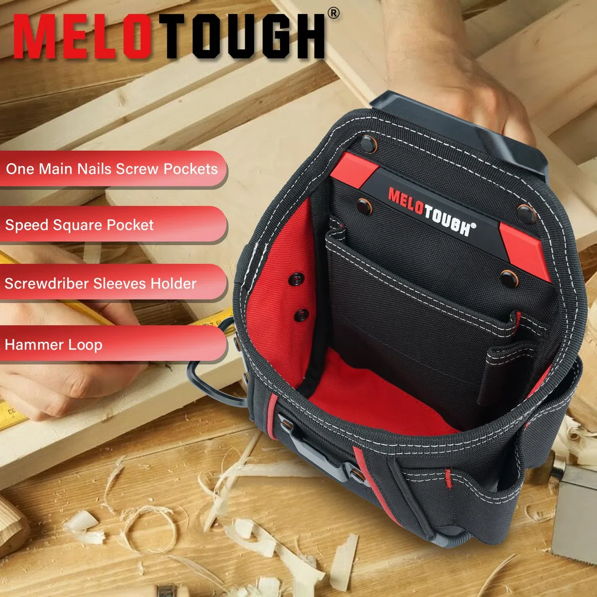 MELOTOUGH Piccola custodia per attrezzi da elettricista con vite per chiodo da lavoro Pocuh Tool Pouch con clip da cintura per attrezzi da commerciante con passante per martello fondina per attrezzi