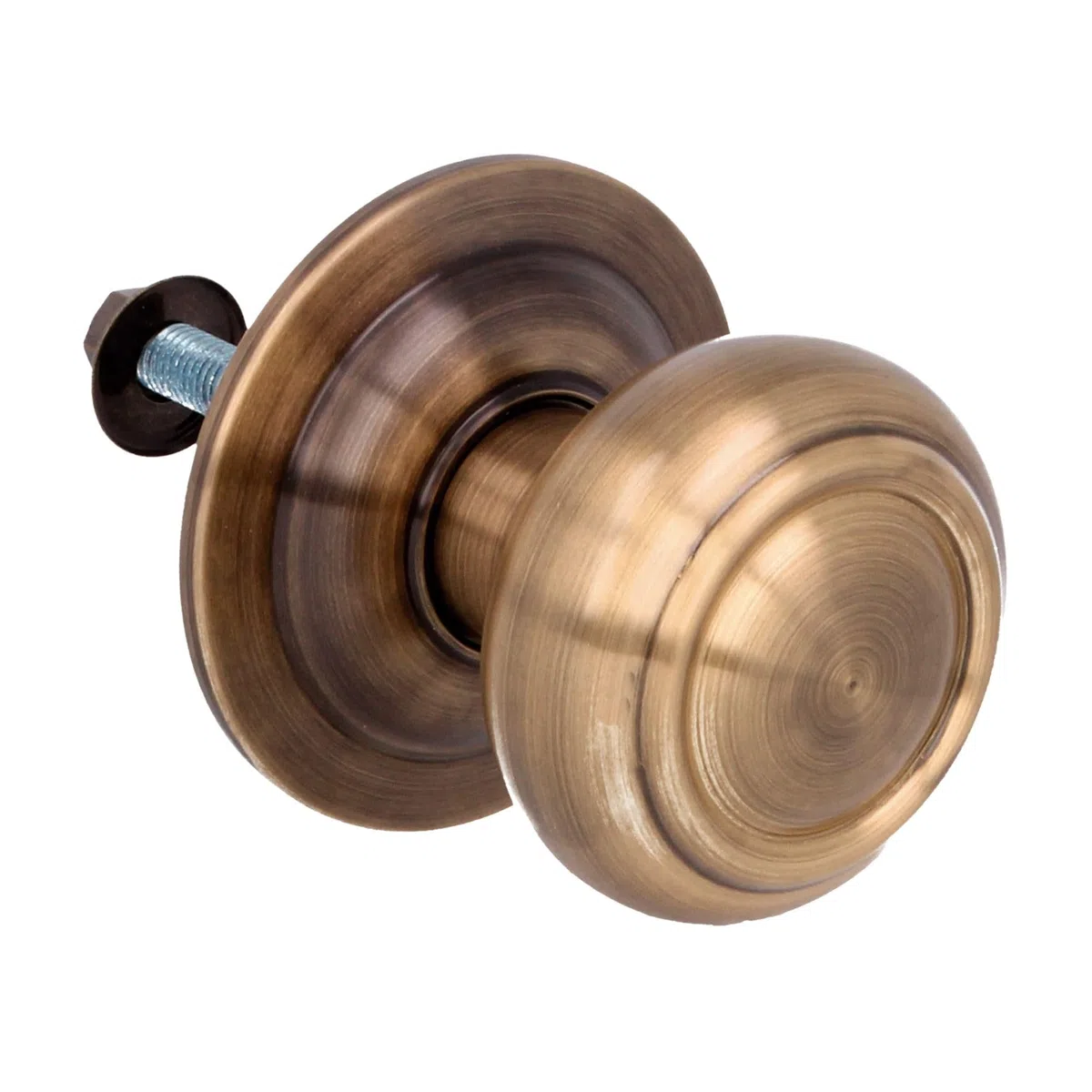 Amig - Pomolo per Porta d’Ingresso Mod.15 - Pomolo Rotondo con Impugnatura Ergonomica e Fissaggio Incluso - Ø70 mm - Ottone - Cuoio