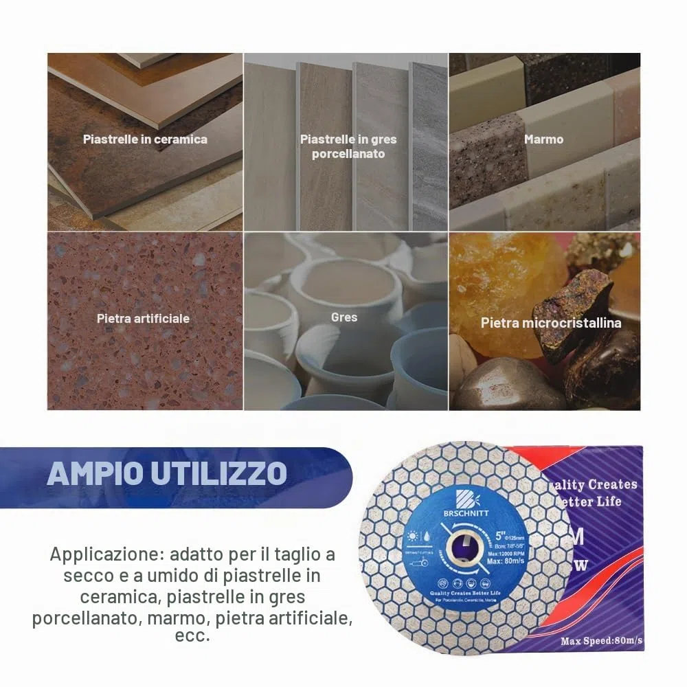 Disco da taglio diamantato 125 mm – Taglio su entrambi i lati per tagliare e levigare granito marmo piastrelle pietre naturali.