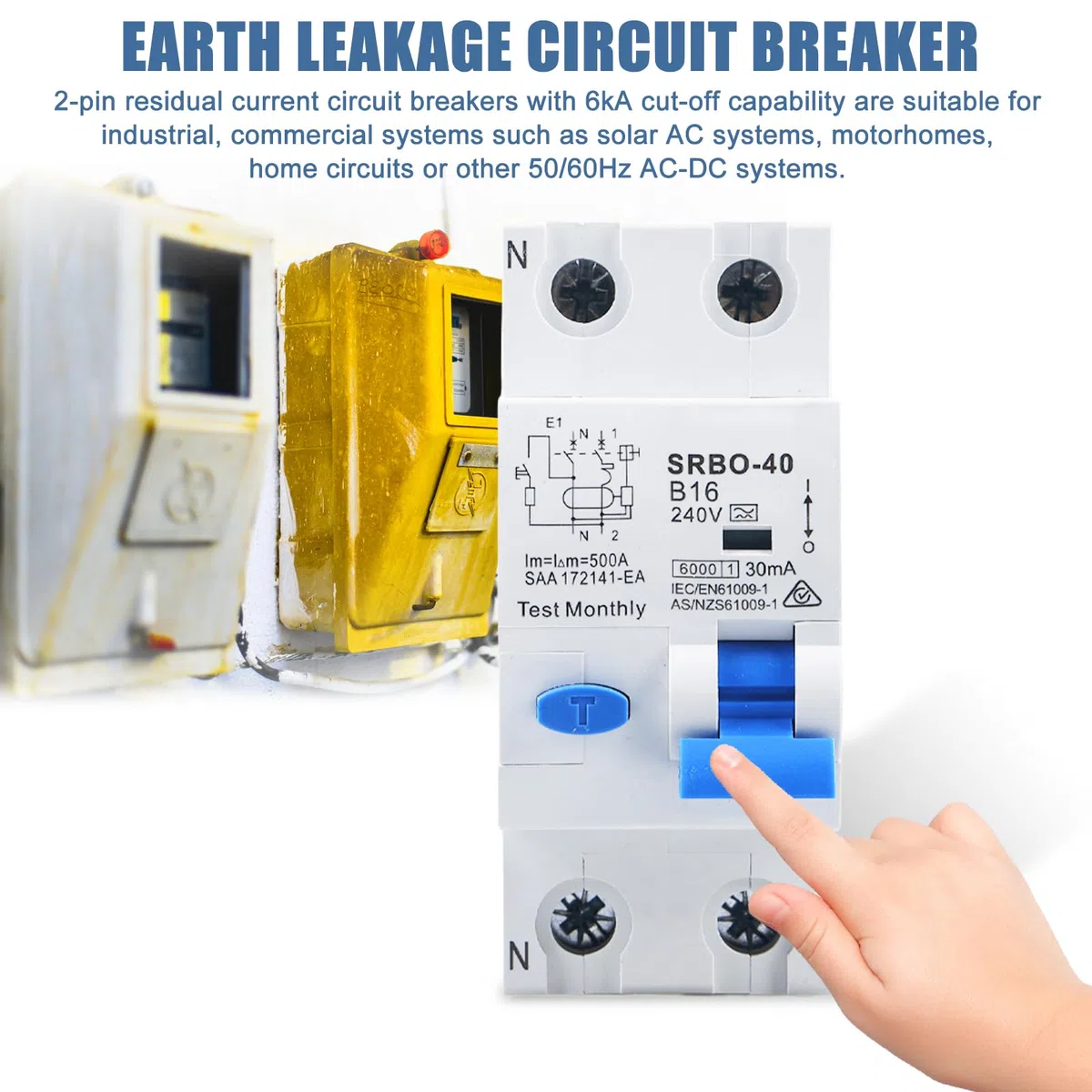 Interruttore FI/LS elettromagnetico, interruttore di sicurezza FI/LS con interruttore di sicurezza RCBO 16A RCD, 230V, 1P+N, 6kA, 30mA, B16, curva B