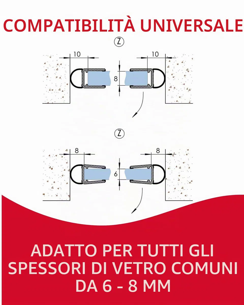 Gedotec Guarnizione per Porta Doccia a Strisce - 2 m, Trasparente, per Pavimento in Vetro 6-8 mm