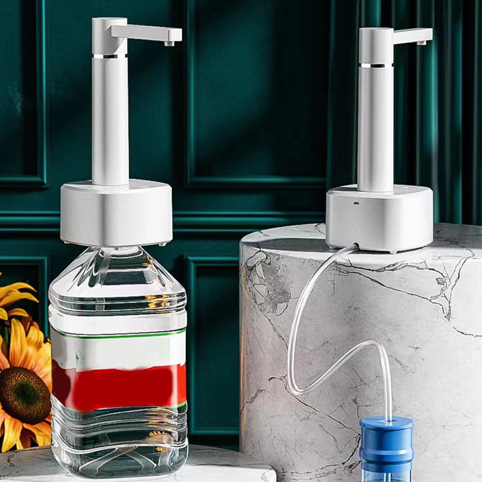 Distributore di bottiglie d'acqua da tavolo, distributore automatico di acqua Pompa per brocca ricaricabile USB Pompa per bottiglia Controsoffitto per domestica (Bianca)