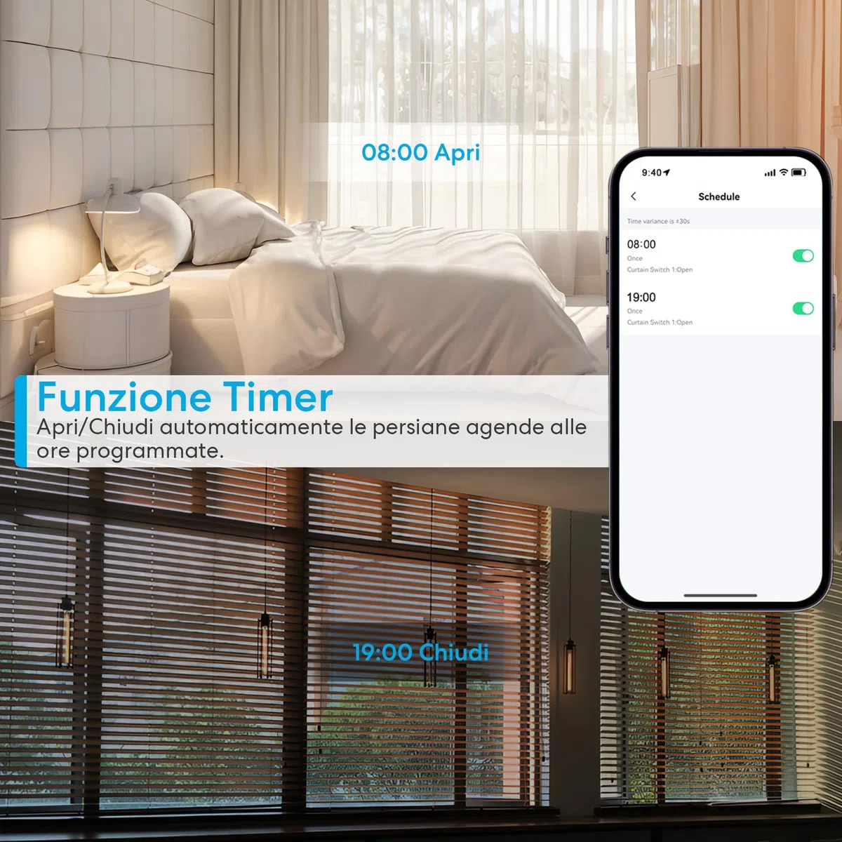 LoraTap Interruttore Tapparelle WiFi con Telecomando RF, Interruttore Tattile per Tapparelle Elettriche, Controllo Vocale con Alexa e Google Home, Controllo App Smart Life, Timer Switch 600W, Bianco