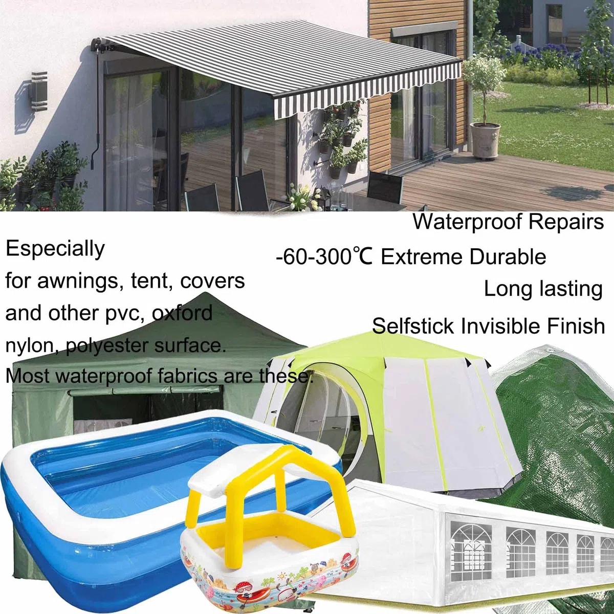 nastro riparazione per tende da sole, telo, pvc, plastica telone (10cm x 5m)