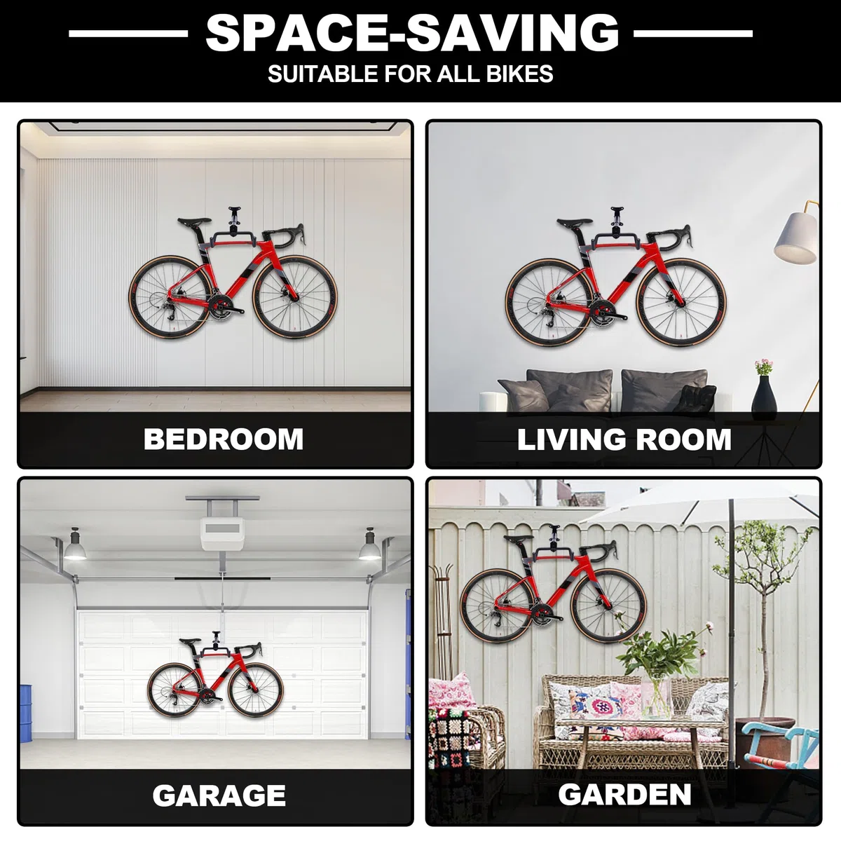 Supporto da Parete per Bicicletta, Sostegno per Bicicletta, Appendi Bici da Muro con Imbottitura Morbida, Gancio per Bicicletta a parete, Garage Gancio per Bicicletta MTB, Bici da Corsa