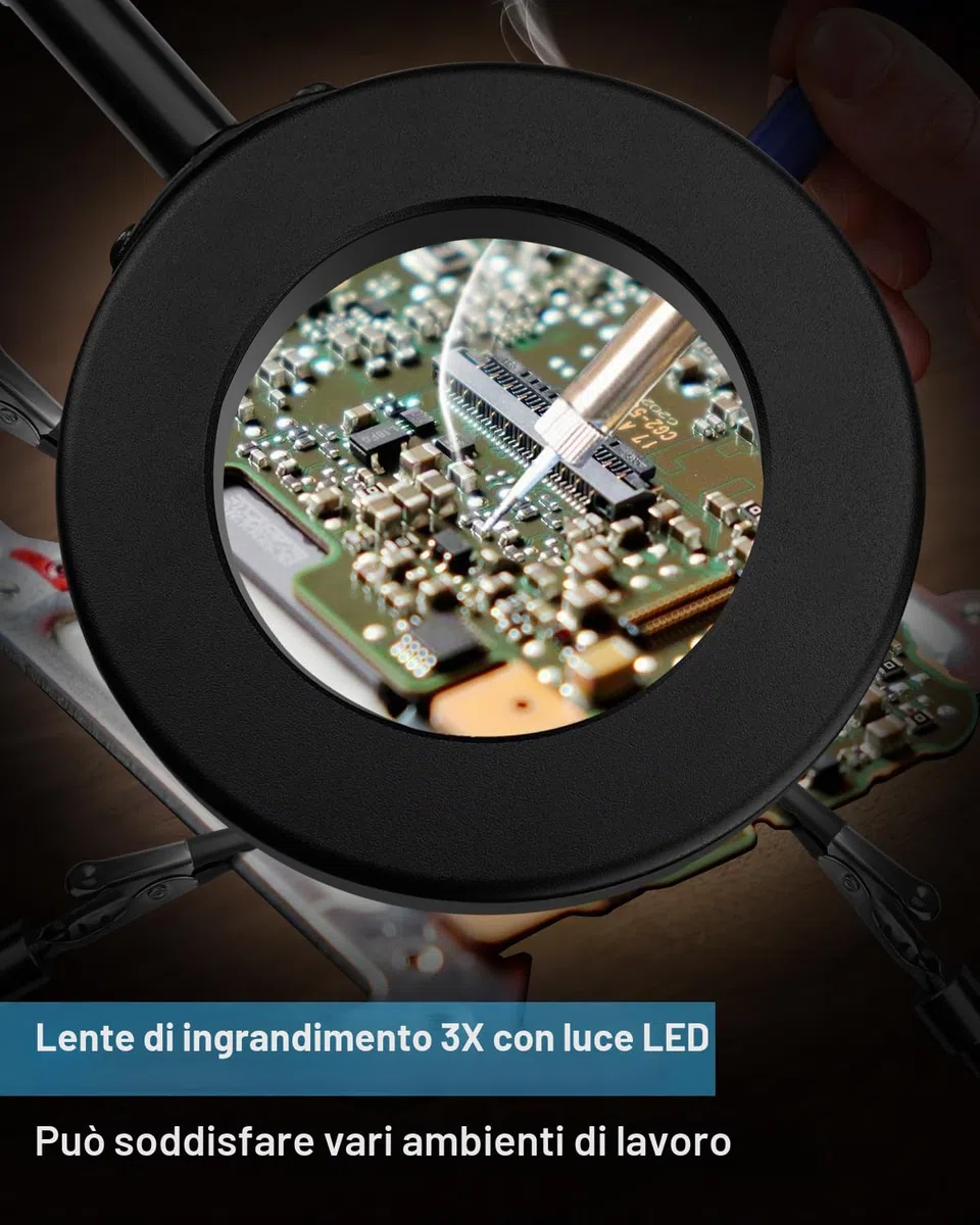 Lytool Terza Mano Saldatura,Stazione Saldatura per Mani d'Aiuto,con Lente d'Ingrandimento 3X LED Dimmerabile,Saldatura Flessibile per Mani d'Aiuto con 4 Bracci di Supporto per Riparazioni di Saldatura