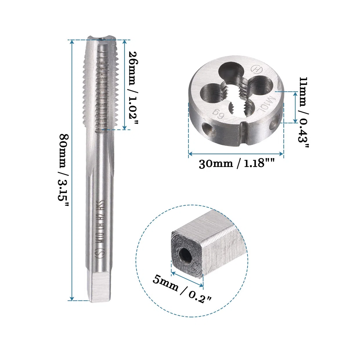 QUARKZMAN M10 x 1.5mm Metrico Sinistro Mano Filetto Maschiatura e Rotondo Matrice Set x 1 Set Alta Velocità Acciaio per Elaborazione Ferramenta Strumento