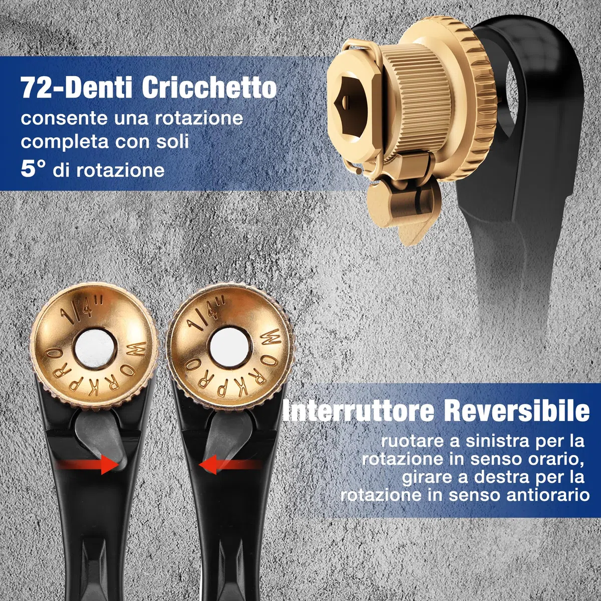 WORKPRO 34 Pezzi Mini Set Chiavi a Bussola con 1/4" Cricchetto a 72 Denti, Kit chiavi a bussola Portatile, 23 Punte in Acciaio S2, Ideale per Lavori Meccanici