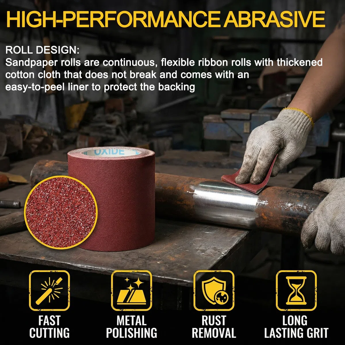 Rotolo di Carta Abrasiva Grana 180, 115 mm x 10 m Rotoli di Vetrata per Macinazione per Legno Metallo