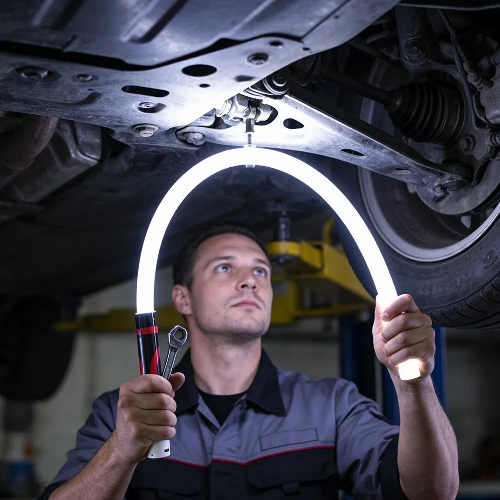 Bastone flessibile a LED da 76,2 cm, 2026 NUOVA luce da lavoro pieghevole super luminosa con 3 modalità, torcia LED ricaricabile a mani libere per spazi ristretti, riparazione automatica, ispezione