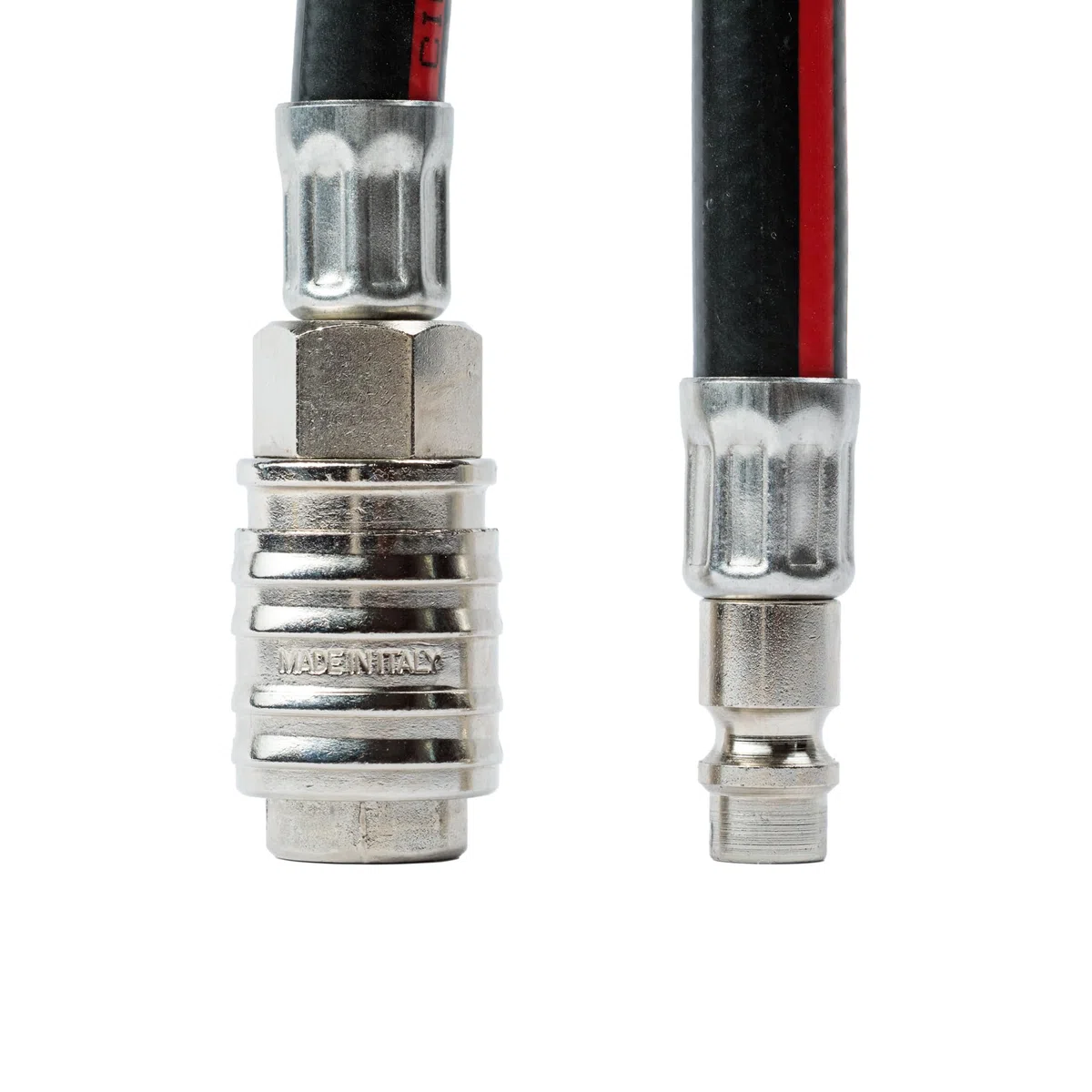 Tubo flessibile per aria compressa in PVC retinato Ø 8 x 13 mm lunghezza 20 mt completo di raccordi ad attacco rapido universale. 100% Made in Italy
