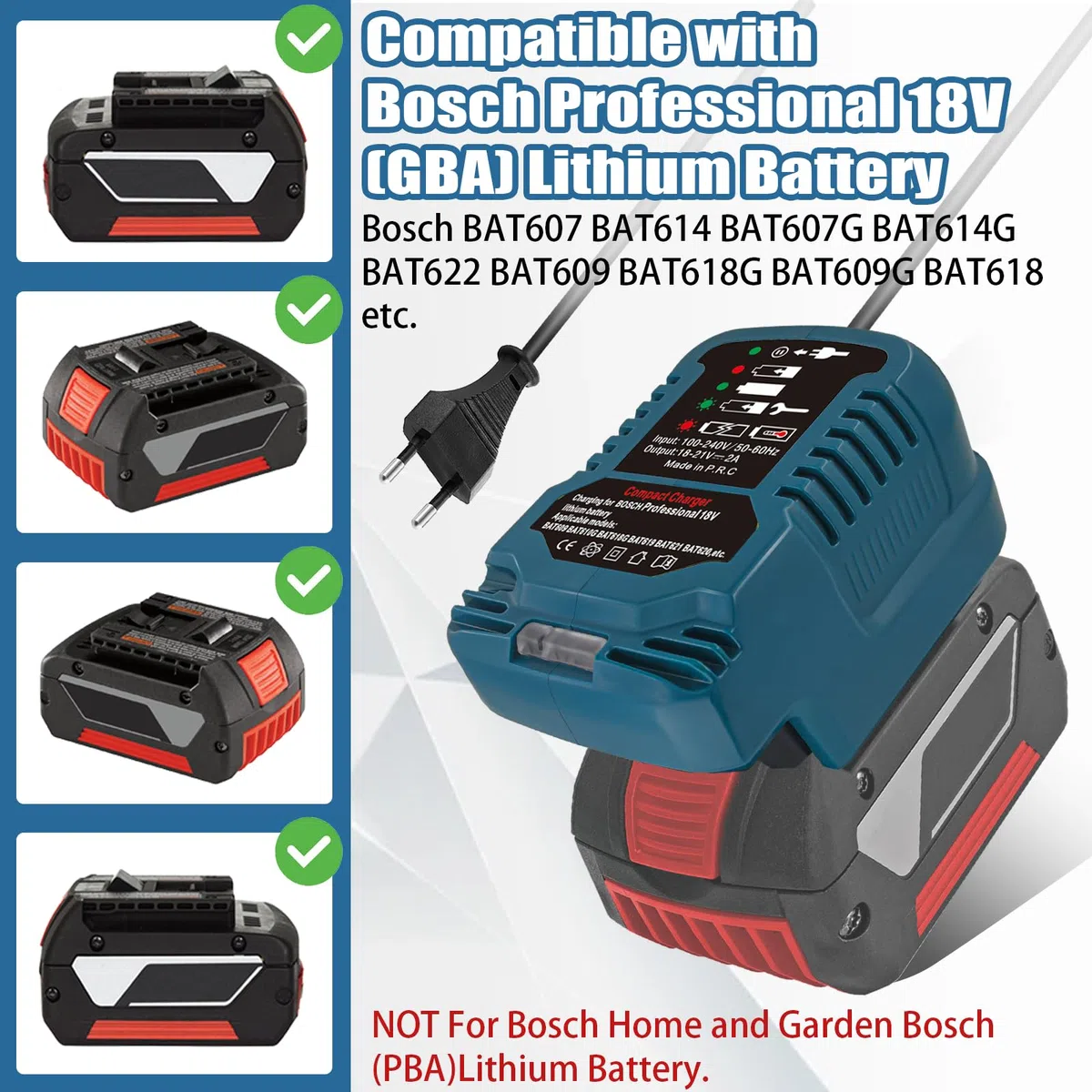 220 V per caricabatterie Bosch Professional 18 V GAL1880 CV Ricambio per batteria Bosch GBA 18 V BAT609 BAT610G BAT618G BAT619 (senza batteria)