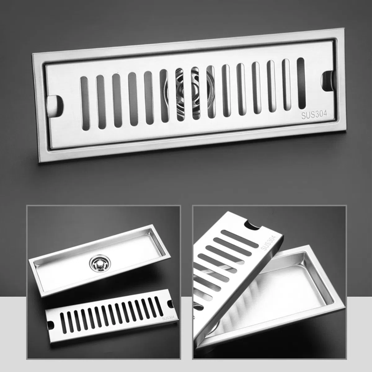 Tissting Scarico Doccia, Scarico a Pavimento Lungo Rettangolare in Acciaio Inossidabile con Filtro Antiodore, 30cm, Acciaio Inox, per Bagno, Cucina, Hotel, Ristorante
