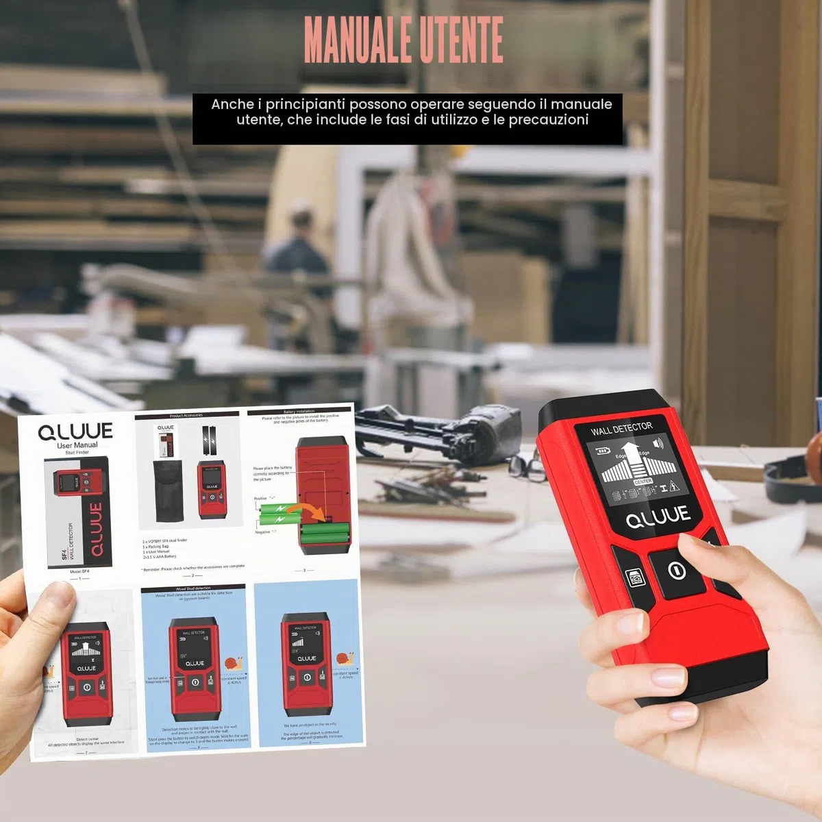 Rilevatore di Bulloni Multifunzione 5 in 1 con Display LCD e Allarme Acustico per Trovare Linee Elettriche, Travi in Legno, Tubi Metallici, Ecc