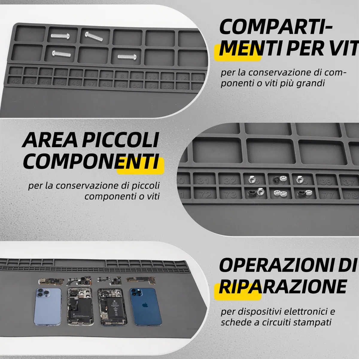 Tappetino per saldatura, antistatico, in silicone, robusto e durevole, resistente al calore, extra grande, antiscivolo, adatto per varie riparazioni elettroniche, 60 x 35 cm