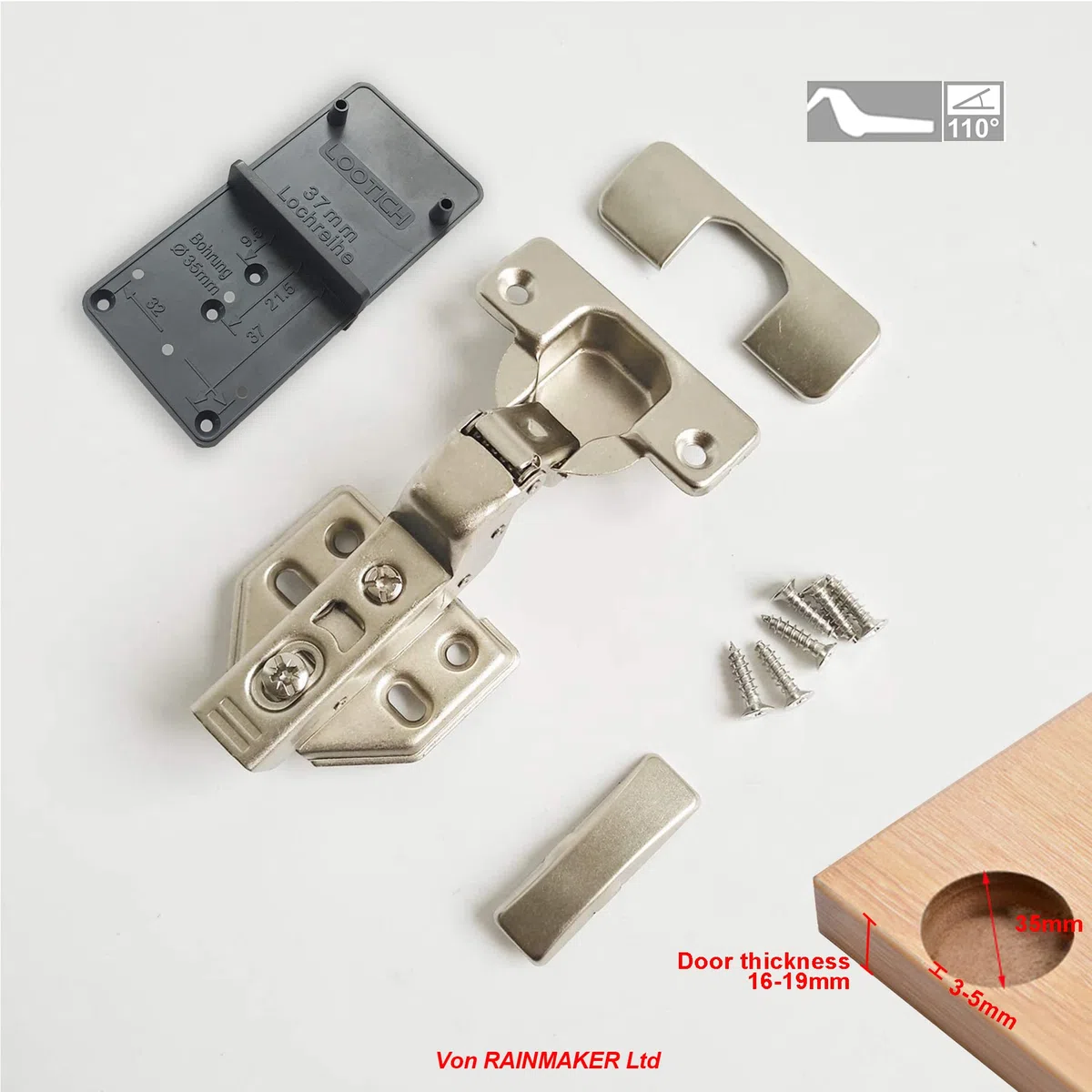 110 Grado Battuta Interna Cerniere per Porte con Ammortizzatore Integrato Chiusura Lenta Cucina Cerniera Armadio Porta per Ante Mobili Morbido Paracolpi 8 Pcs